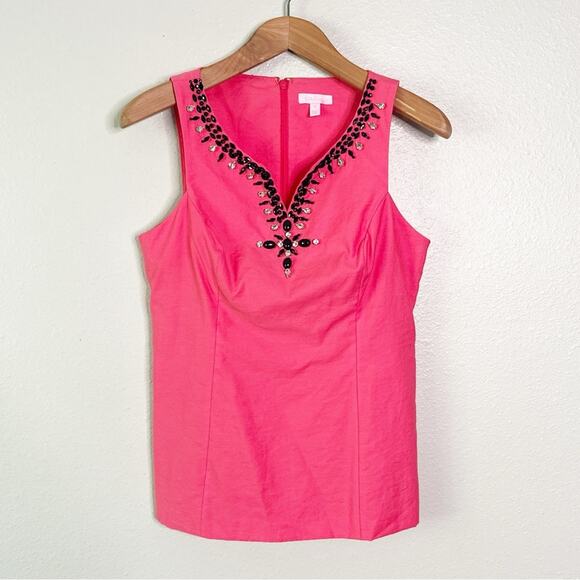 Lilly Pulitzer Jackie Pink Watermelon Beaded Embellished Top Women’s size 10 - Picture 1 of 13